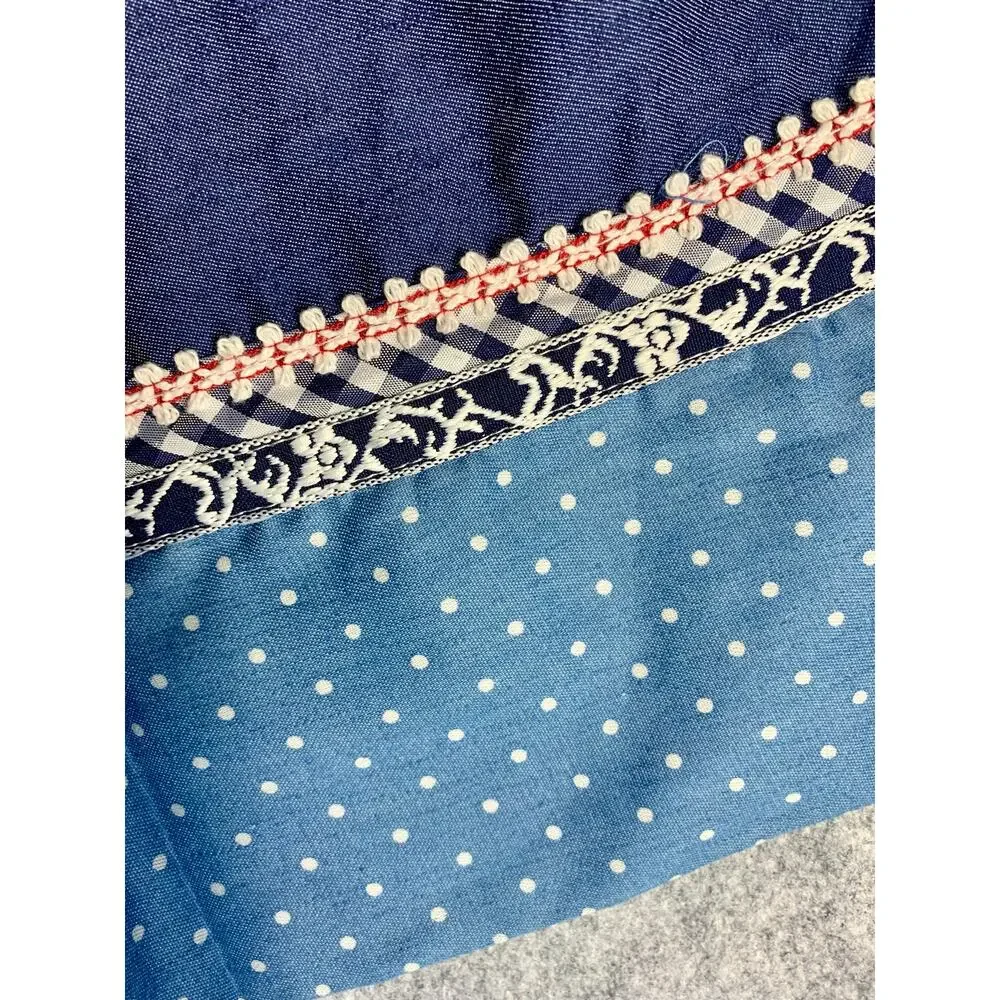 Vintage Handmade 4th of July Apron, Pleated, Red White and Blue Denim Farmcore